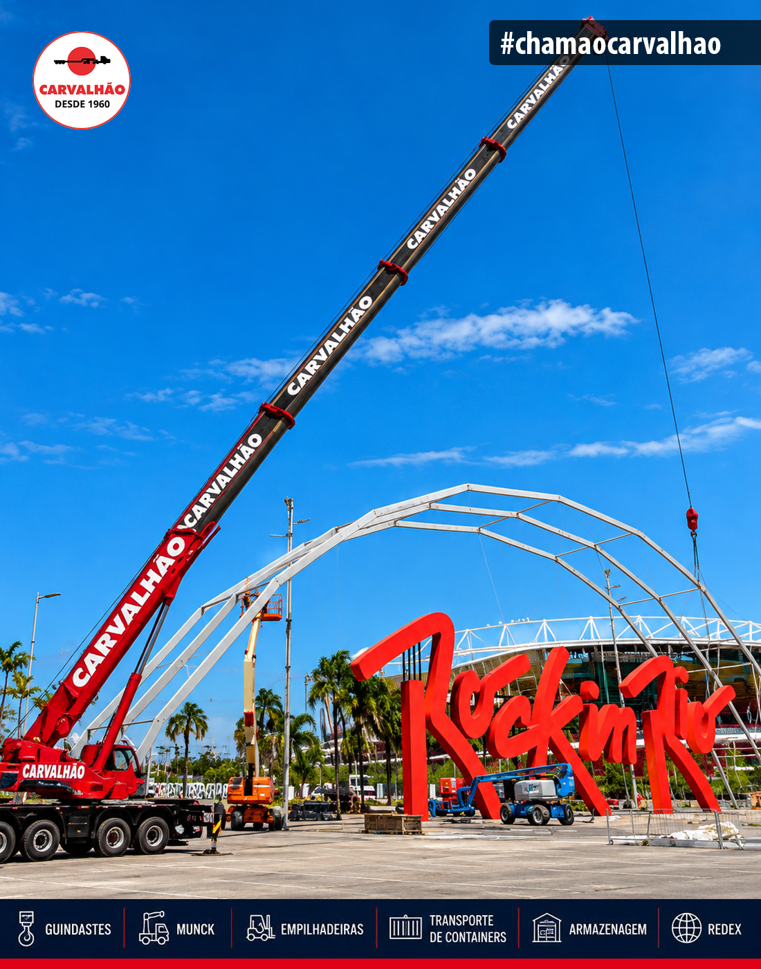 O Carvalhão no Rock in Rio em operação de desmontagem de estruturas